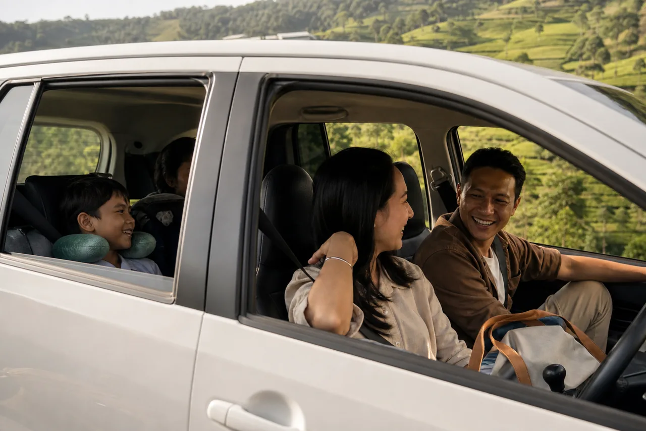 Keluarga menikmati perjalanan bersama di dalam Toyota Avanza
