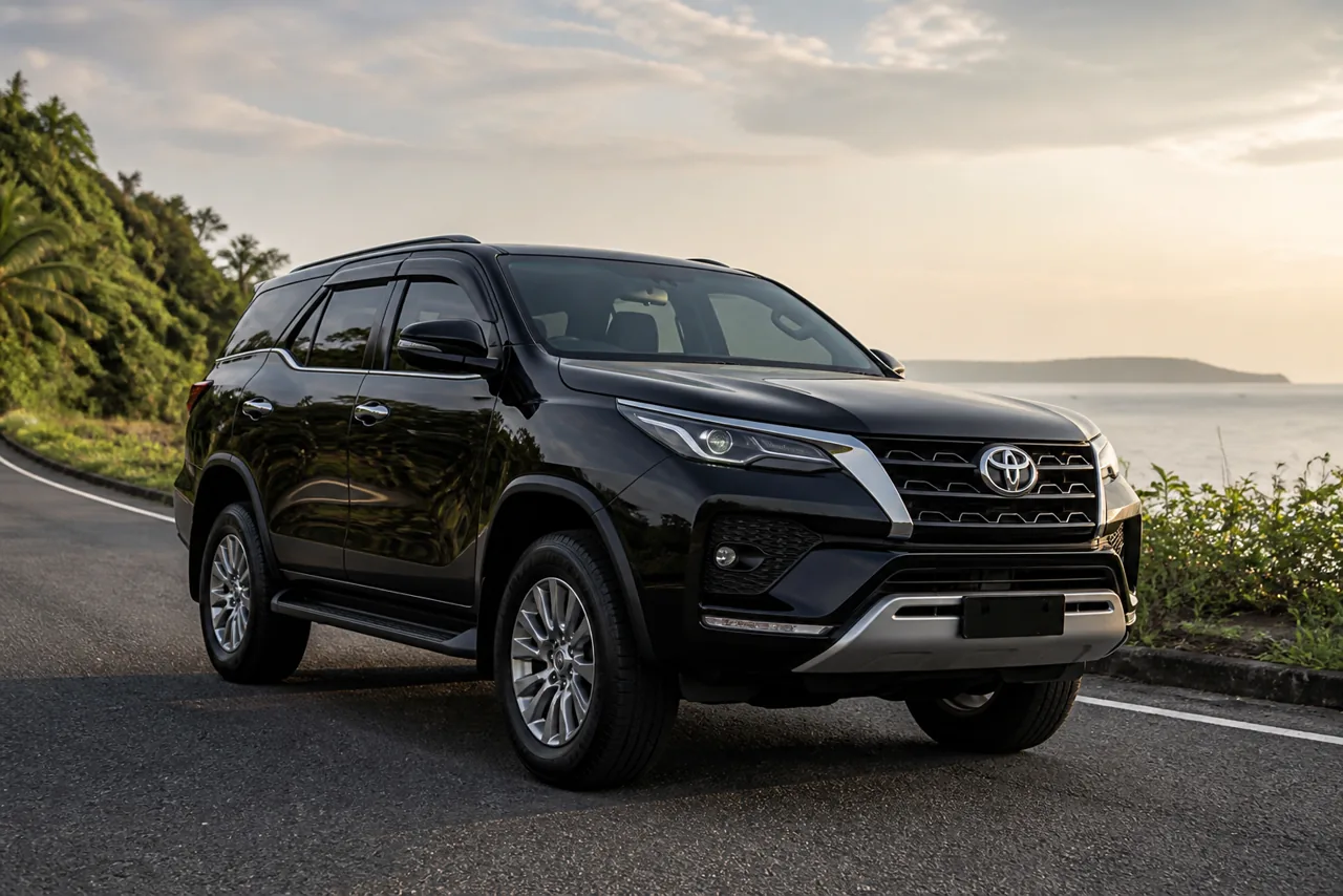 Toyota Fortuner hitam di jalan pesisir